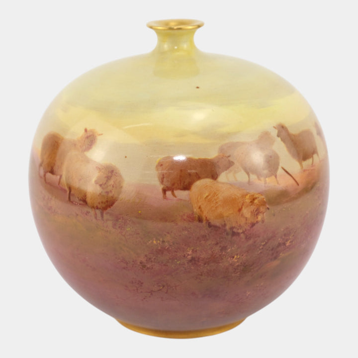 Doulton Burslem Luscian Ware Porcelain Hand Painted Scenic Field With Sheep Vase