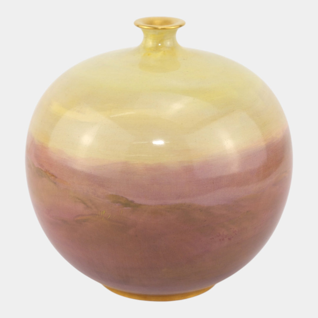 Doulton Burslem Luscian Ware Porcelain Hand Painted Scenic Field With Sheep Vase