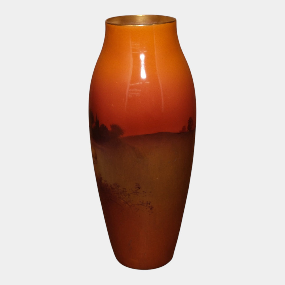 Royal Doulton English Art Pottery Sheep At Sunset Brown Red Scenic Holbein Vase