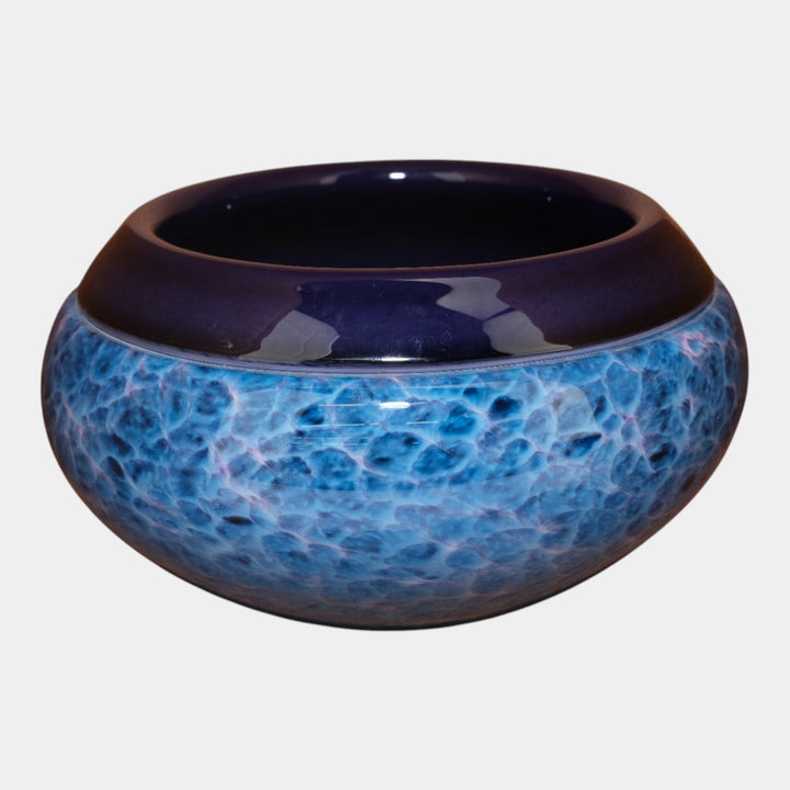 Curtis Brock Studio Art Glass Blue Mottled Swirling Body Bowl With Indigo Rim