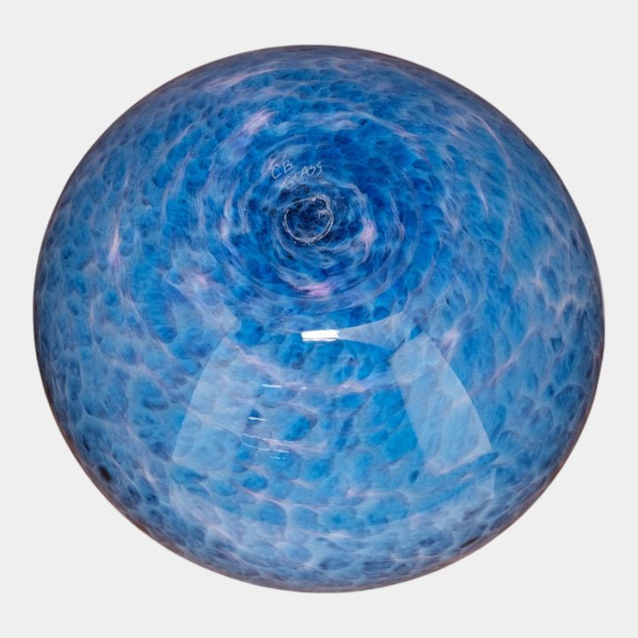 Curtis Brock Studio Art Glass Blue Mottled Swirling Body Bowl With Indigo Rim