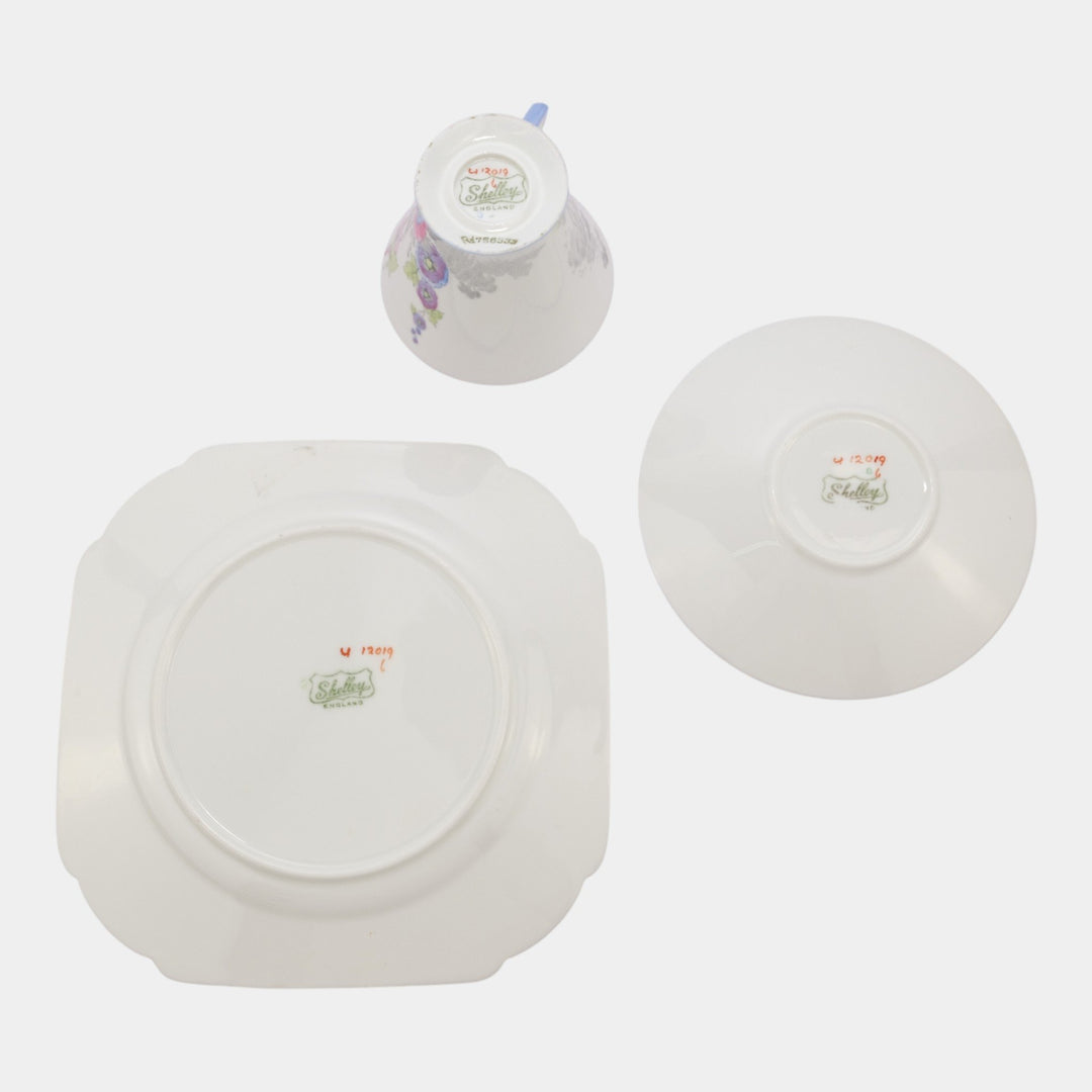 Shelley China England Vintage Eve Shape "Gladiola" Cup & Saucer Tea Trio Set