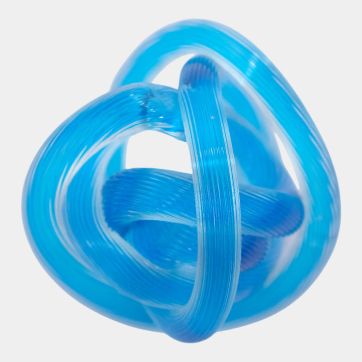 Vintage Mid Century Modern Art Glass Blue Loop Knot Paperweight Sculpture