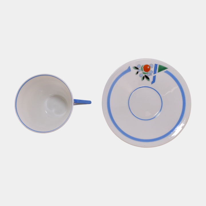 Shelley Vouge English 1930s Art Deco Porcelain Blue Rim Demitasse Cup & Saucer