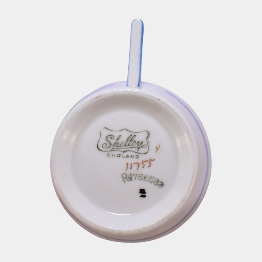 Shelley Vouge English 1930s Art Deco Porcelain Blue Rim Demitasse Cup & Saucer