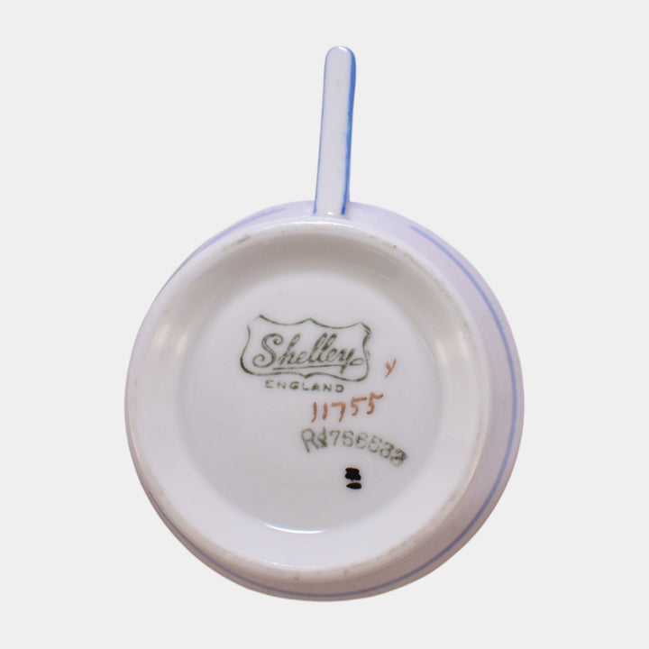 Shelley Vouge English 1930s Art Deco Porcelain Blue Rim Demitasse Cup & Saucer