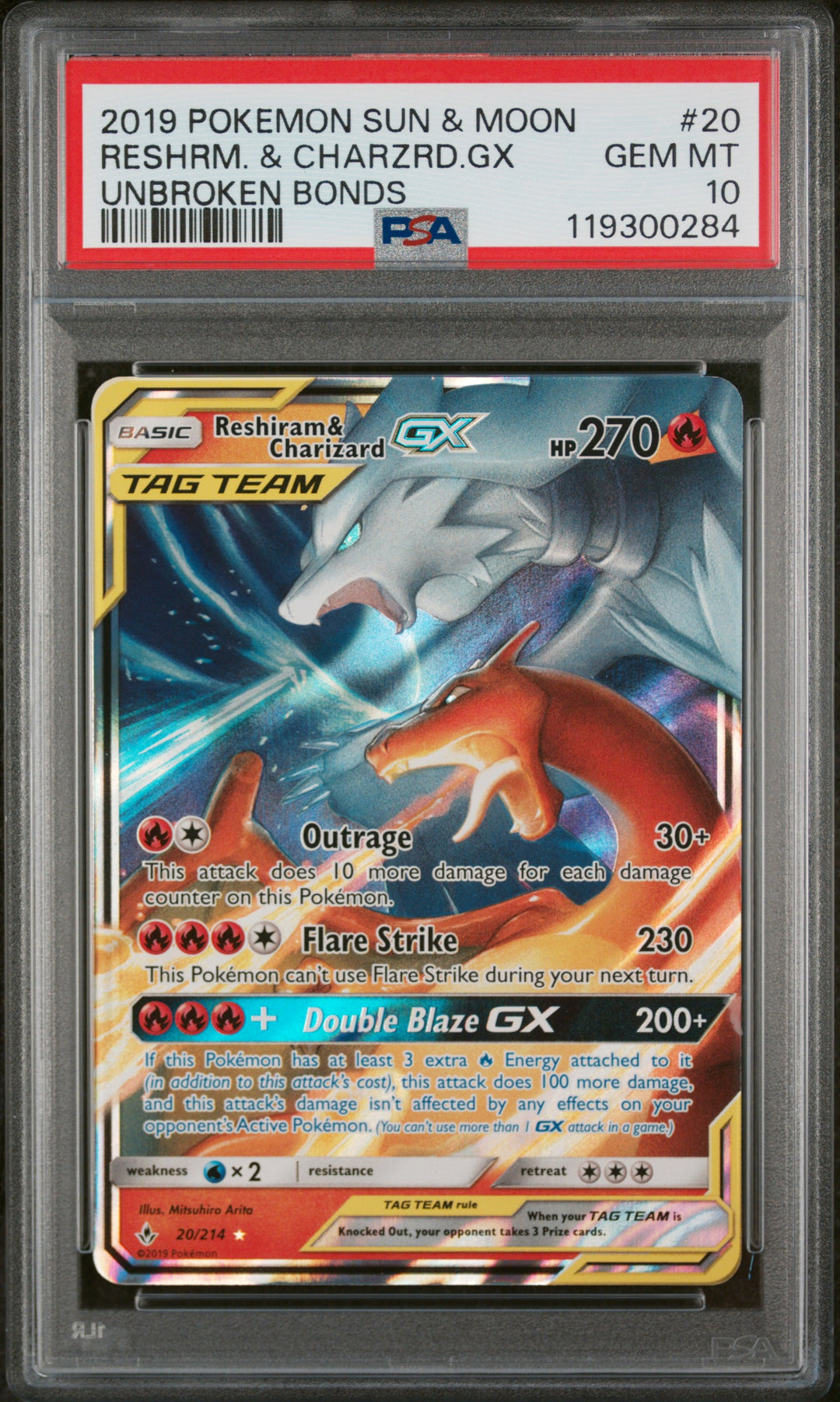 2019 Reshrm. & Charzrd.Gx PSA Pokemon Sun & Moon Unbroken Bonds Unbroken Bonds 2